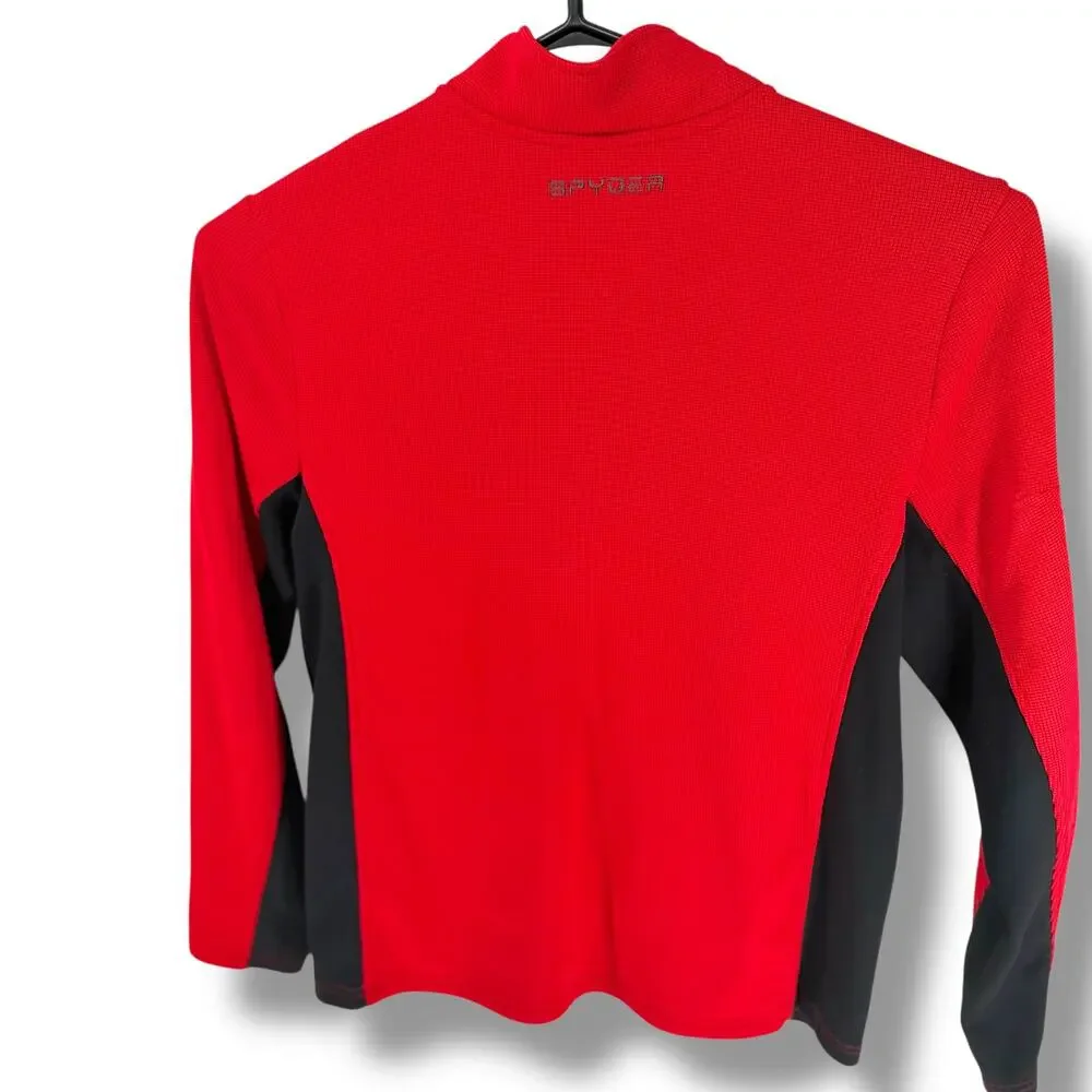 Spyder Mens XL Red Black Quarter Zip Pullover Waffle Knit Alpine Ski